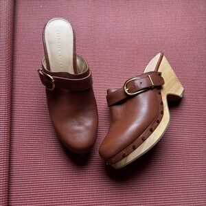 Veronica Beard Brown Hendrix Leather Mule Clogs 8.5